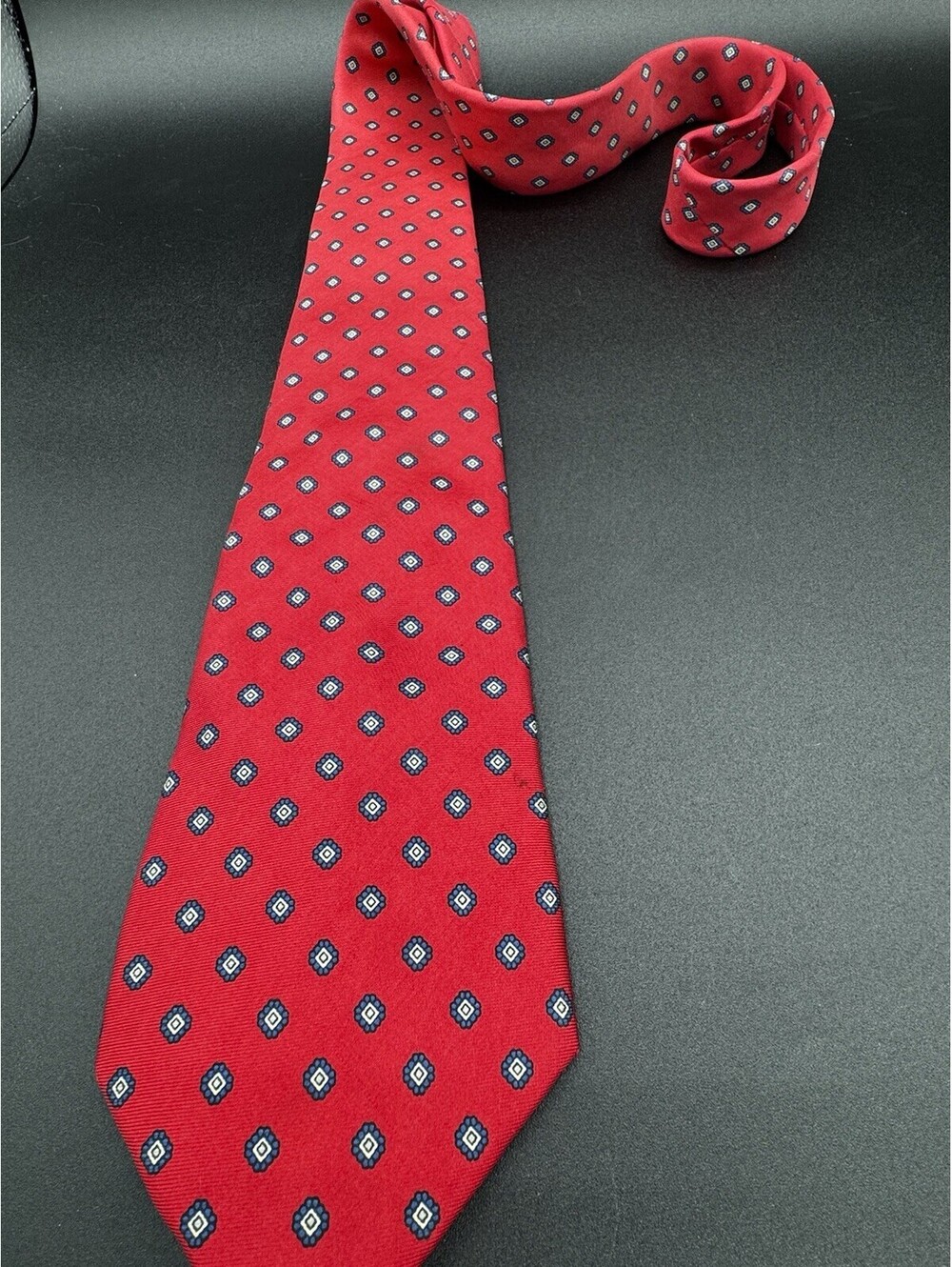 Vintage Alexander Lloyd Boston Red Silk Necktie Geometric Foulard Made USA